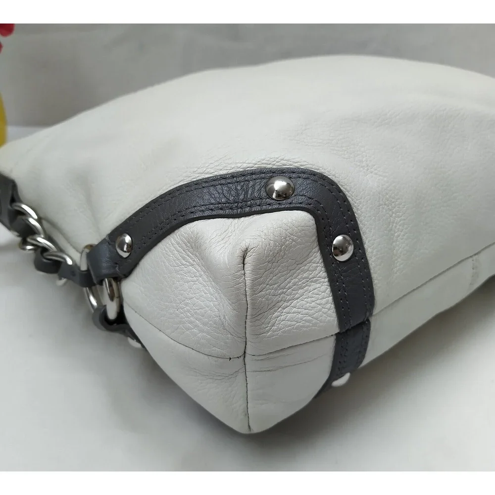 Coach Zoe White Leather Zipper Closure Hobo Shoulder Bag